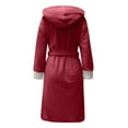 thumbnail image 4 of Womens Robe Hooded Sherpa Lined - Colorblock Long Plush Soft Luxury Bathrobe Fluffy Winter Loungewear, 4 of 5