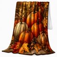 thumbnail image 2 of Pumpkins with Maple Leaves and Forest Fence, Realistic Painterly Style for Fall Lovers, Cozy Autumn Scene, Flannel Blanket for Cabin and Living Room, Thanksgiving Gift and Harvest Home Decor, 2 of 7