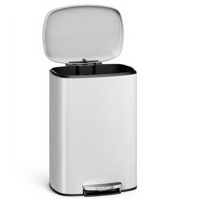 Garvee 13.2 Gallon Stainless Steel Kitchen Trash Can with Lid, 1 Inner Bucket, White