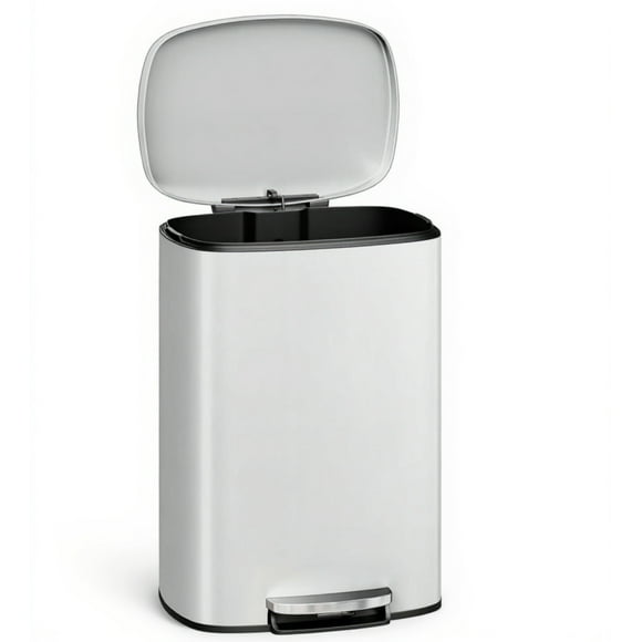 Garvee 13.2 Gallon Stainless Steel Kitchen Trash Can with Lid, 1 Inner Bucket, White