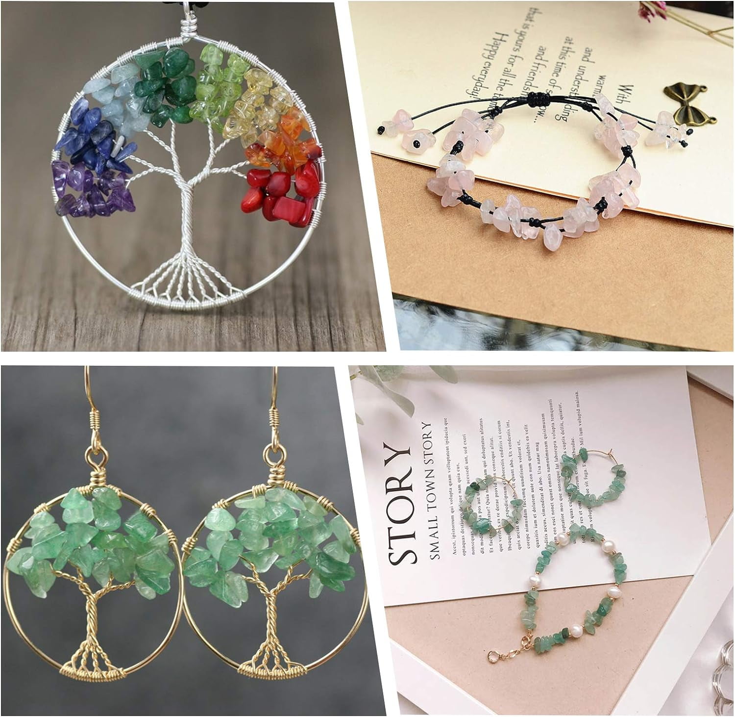 Jewelry Making Kit Including Chip Beads Alloy Pendants Flower Beads Jump Rings Head Pins Eye Pin Earring Hooks Plier Elastic Thread Aluminum Wire