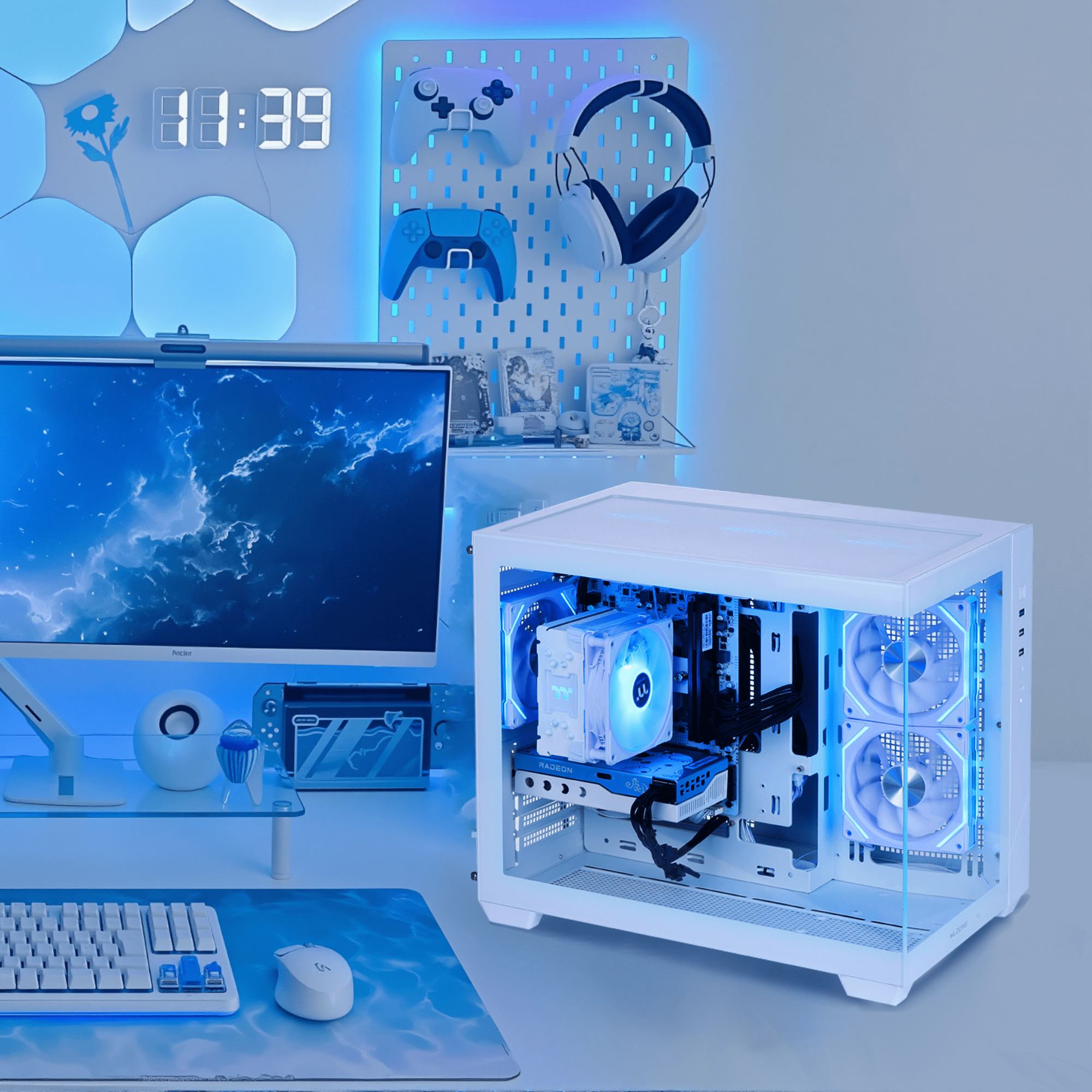 Mloong Gaming PC Desktops AMD Ryzen5 5500, Radeon RX 6500XT 4GB, 1TB SSD, 16GB RAM, 650W, Win11, WiFi, White
