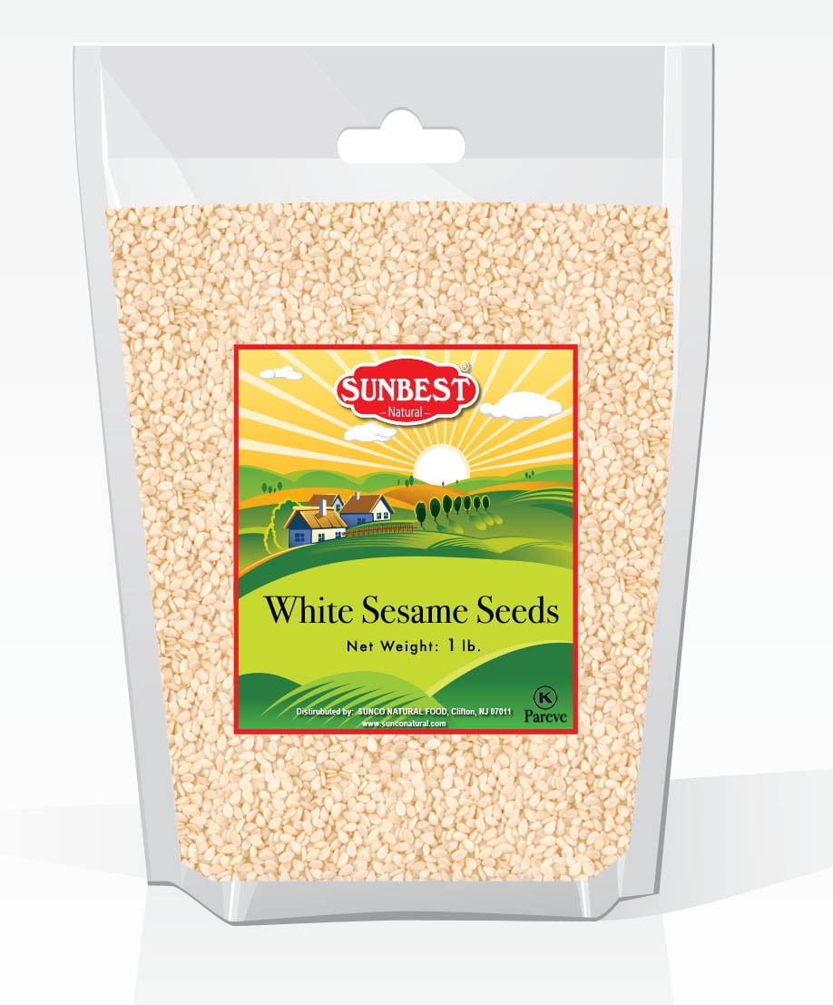 SUNBEST White Hulled Sesame Seeds 1 Lb, White Sesame Seeds in