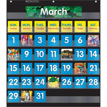 Denim Calendar Chart - POCKET CHART MONTHLY CALENDAR BLACK