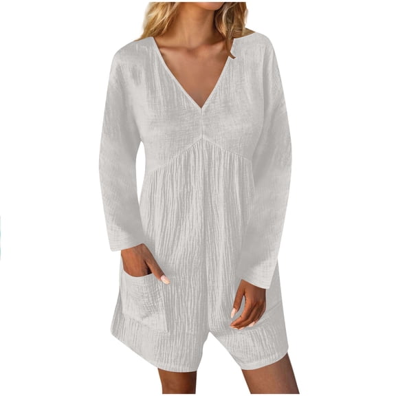 BUIGTTKLOP Short Rompers for Women Beach Rompers 1 Piece Jumpsuits Shorts V Neck Short Jumpsuit Loose Overalls with Pockets