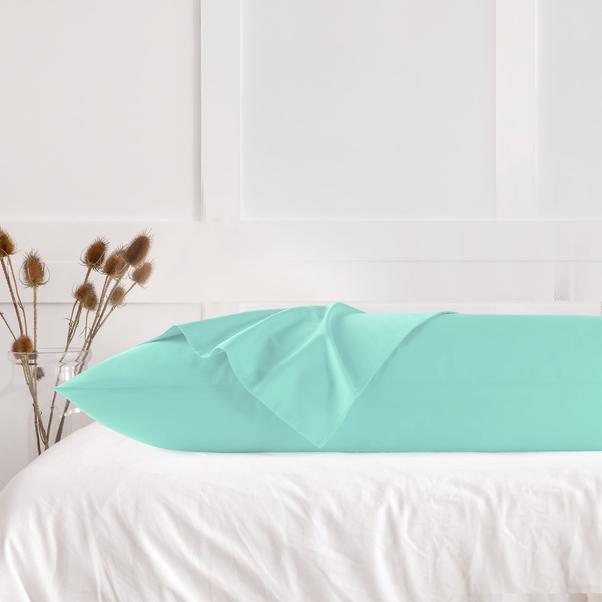 3 Pack Breathable Egyptian Cotton Body Pillow Covers, 20" x 48", Cyan
