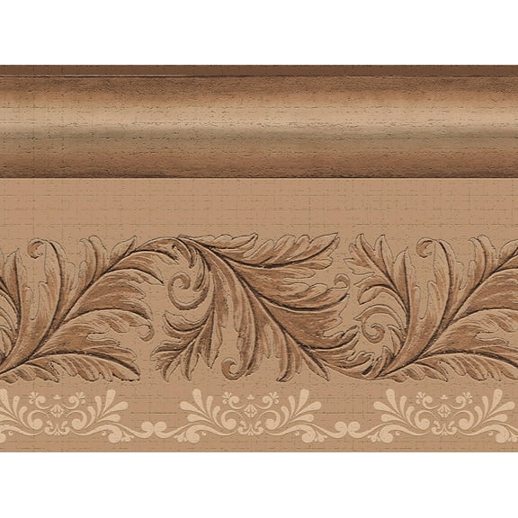 Dundee Deco's Peel and Stick Wallpaper Border - Damask Brown Scrolls Wall Border Retro Design, 15 ft x 7 in, Self Adhesive