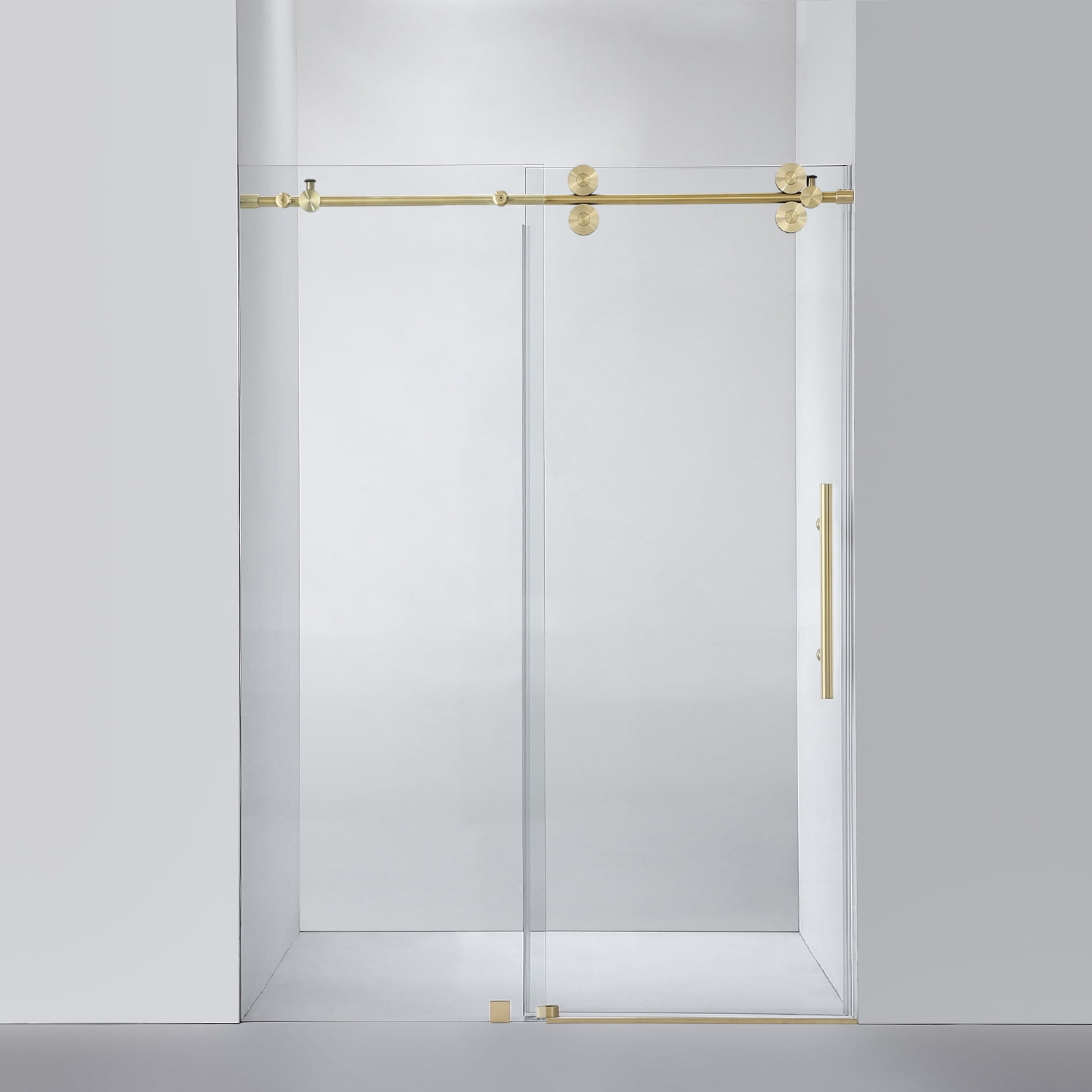 Vinnova Villena 52" W x 78" H Single Sliding Frameless Glass Shower Door Brushed Gold - Walmart.com