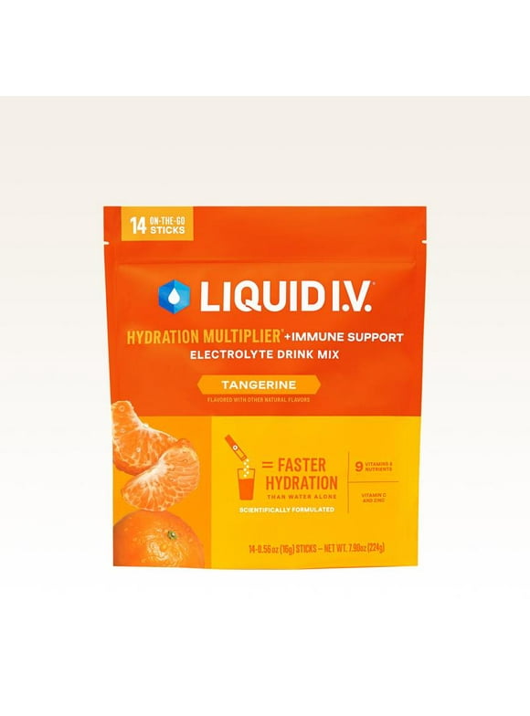 Liquid I.V. Hydration Multiplier Immune Support - Tangerine - Hydration Powder Packets | Electrolyte Powder Drink Mix | Convenient Single-Serving Sticks | Non-GMO |1 Pack (14 Servings)