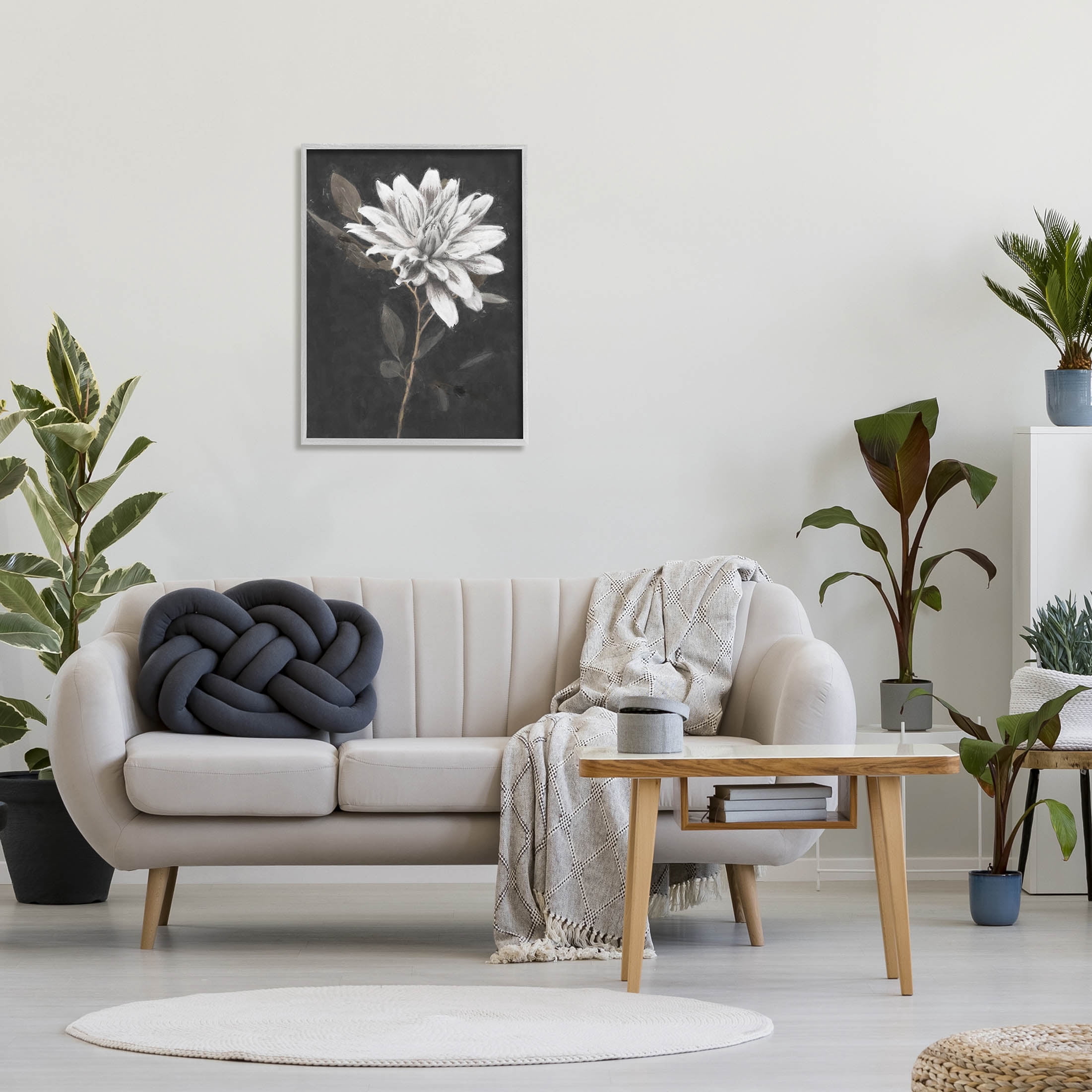 Stupell Industries Blooming Dahlia Flower Black Background Painting Gray Framed Art Print Wall Art, Design by Nina Blue