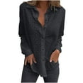 thumbnail image 2 of Blmnix Tops for Women Long Sleeve Black Fall Casual Solid Eyelet Simple Blouse Ladies Tops Fasion, 2 of 8