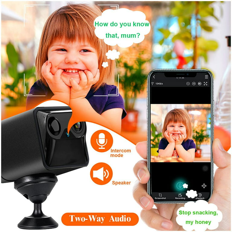 5 Days Non-Stop Battery PIR Precise Motion Sensor Alarm 4K Ultra HD Camera /Mini Camera1 Pack/Nanny Cam Wireless WiFi with Audio and Video, Small