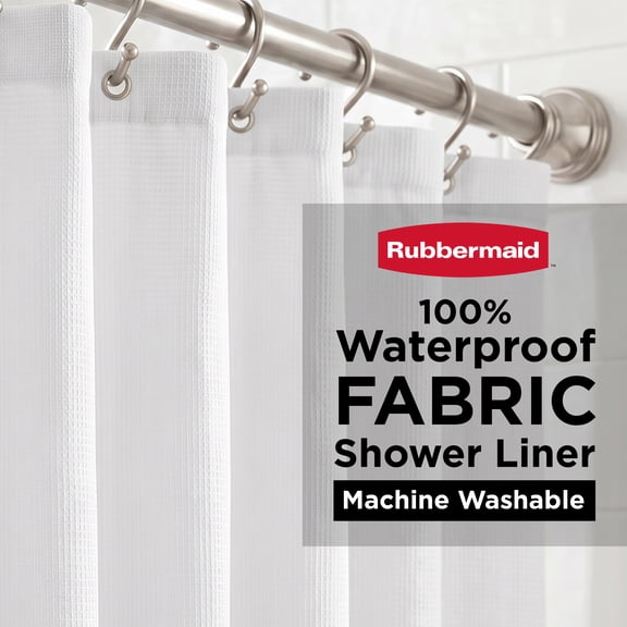 Rubbermaid White Waterproof Fabric Shower Liner, 70" x 72"