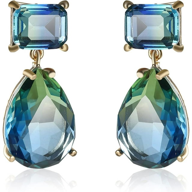 Pendientes de Mujer Aretes de Mujer con Cristal Color Azul Verdoso, Pendientes Colgante de Gota de Agua Elegantes y Nobles, Joyería Regalo Ideal para Mujer