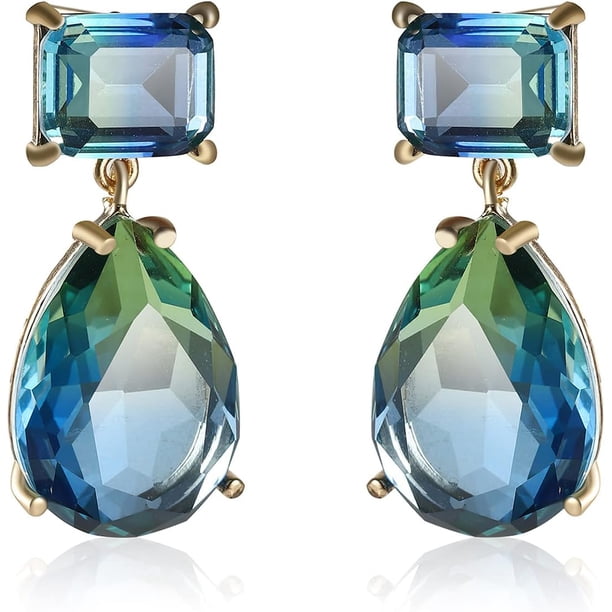 Pendientes de Mujer Aretes de Mujer con Cristal Color Azul Verdoso, Pendientes Colgante de Gota de Agua Elegantes y Nobles, Joyería Regalo Ideal para Mujer