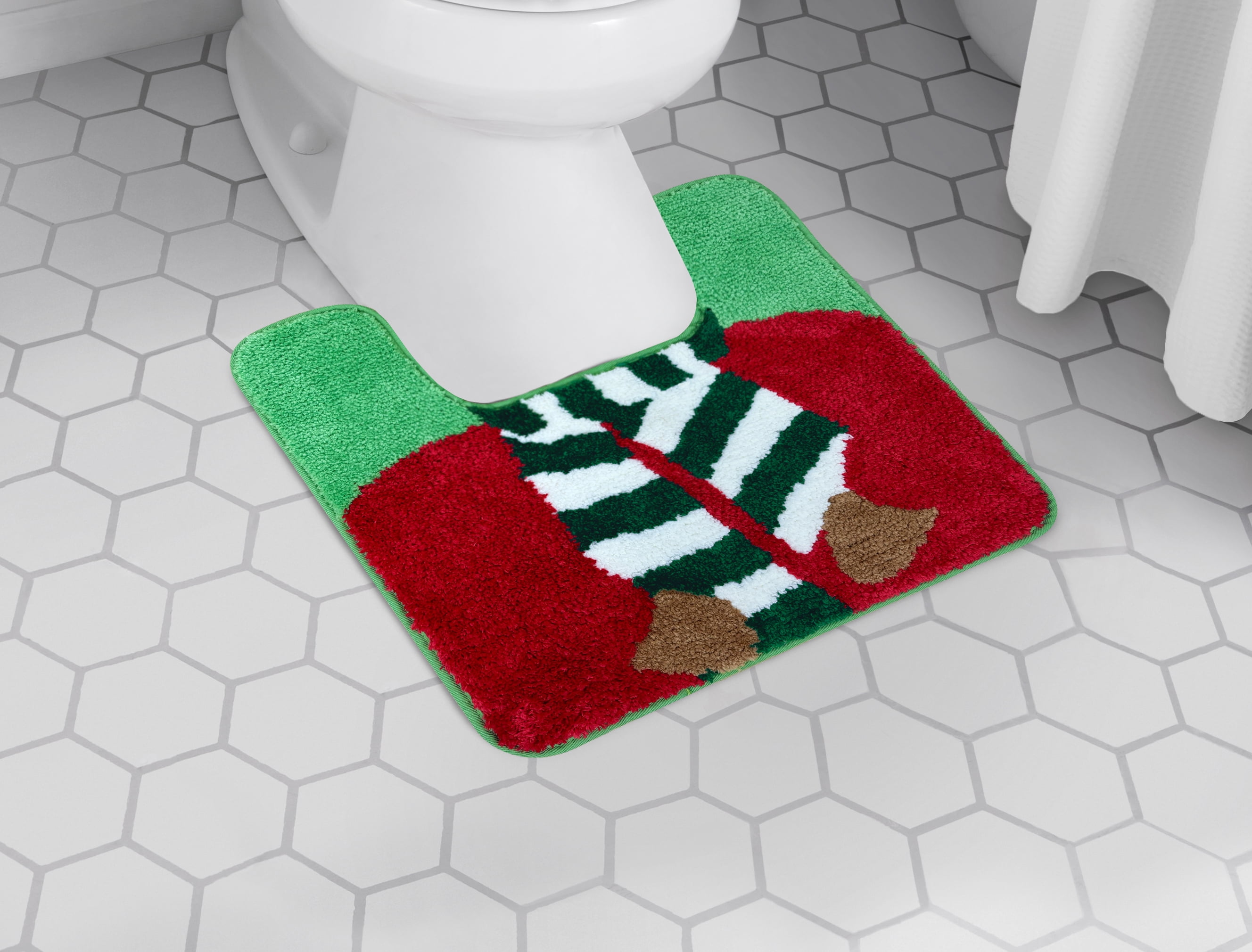 Holiday Time - Reindeer 2-Piece Polyester Holiday Bath Rug Set w/ Contour Rug & Toilet Cover