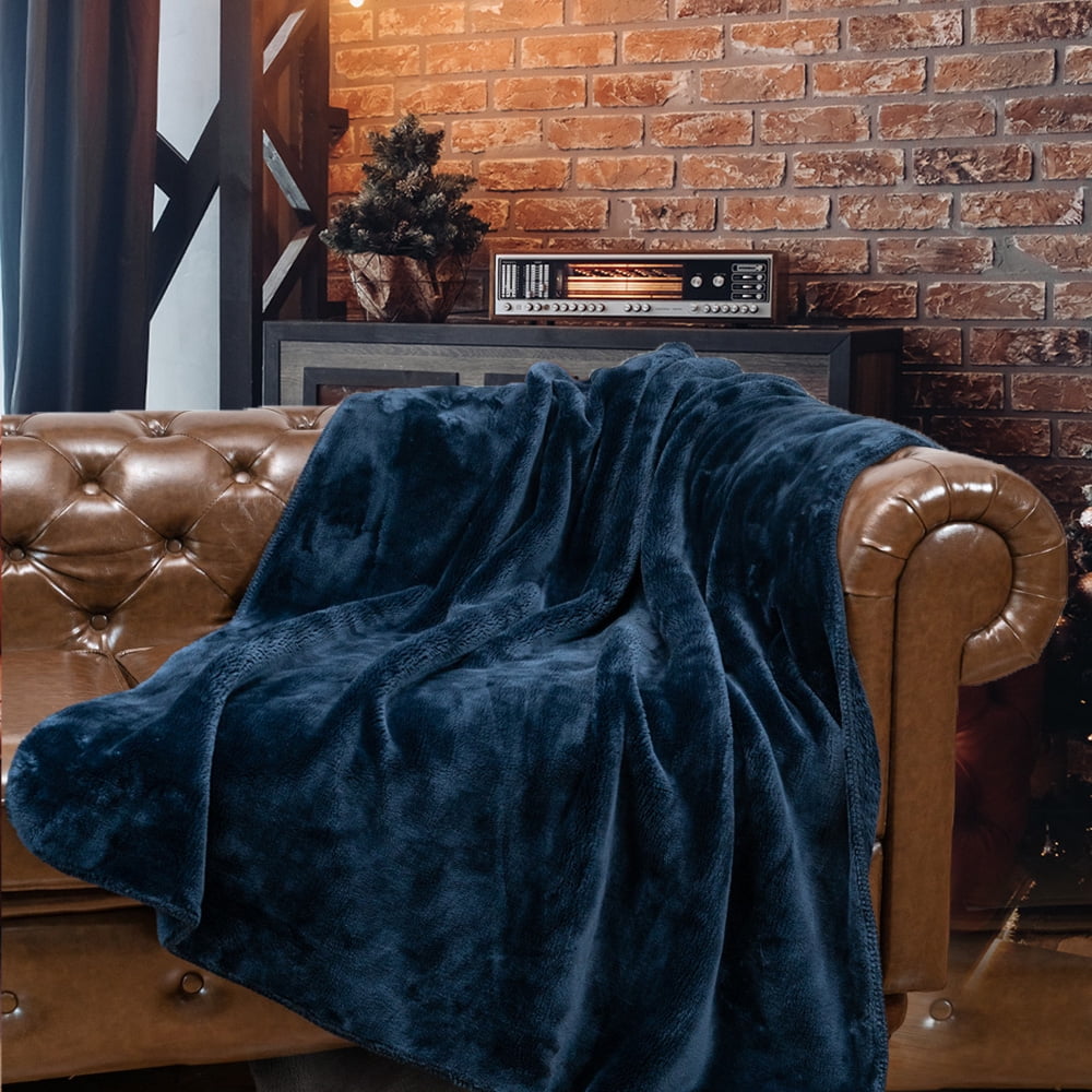 Battilo Navy Blue Throw Blanket for Couch, Heavyweight Fleece Throw