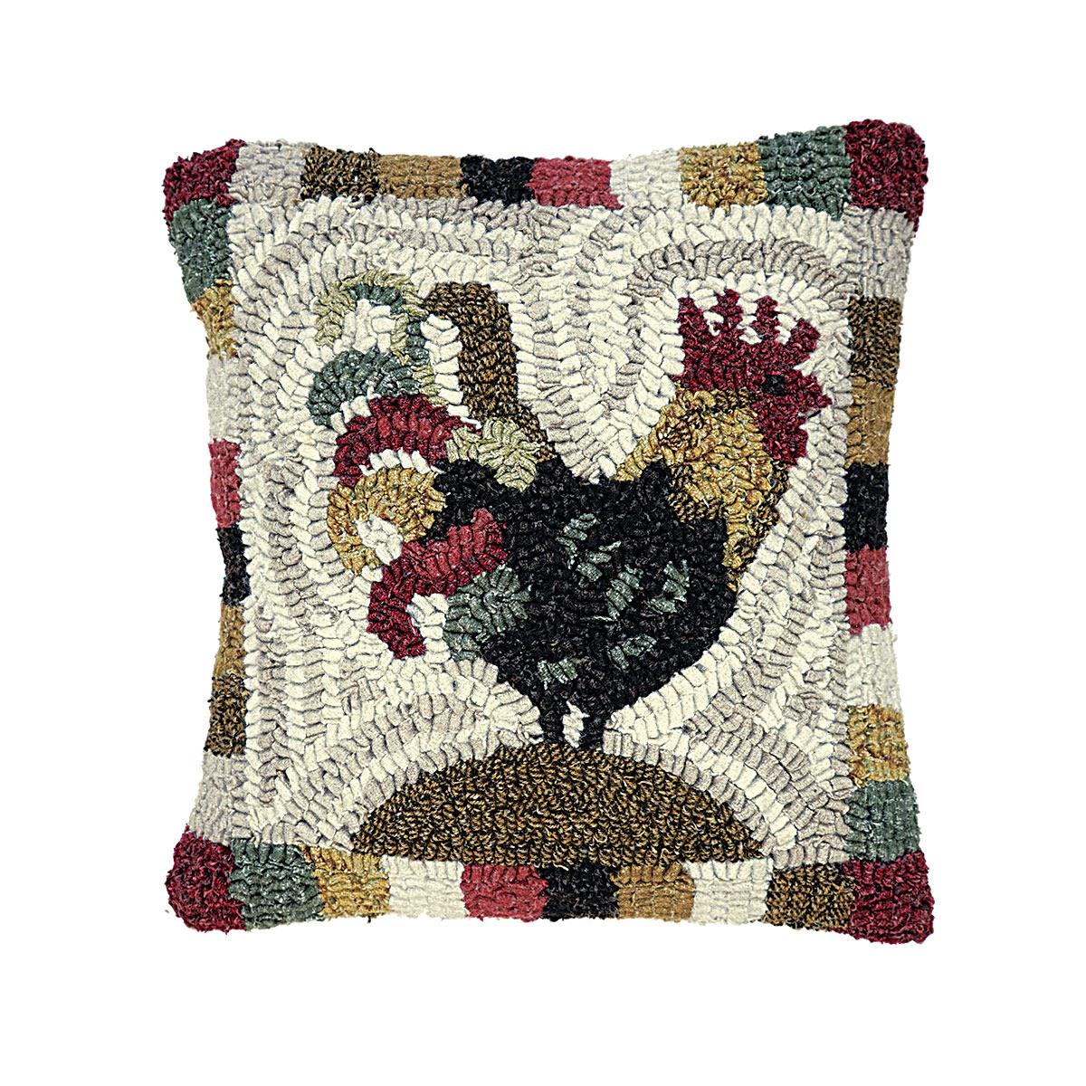 Homespice Dcor Rooster Hooked Pillow Rustic Red 12 x 12" Rectangular