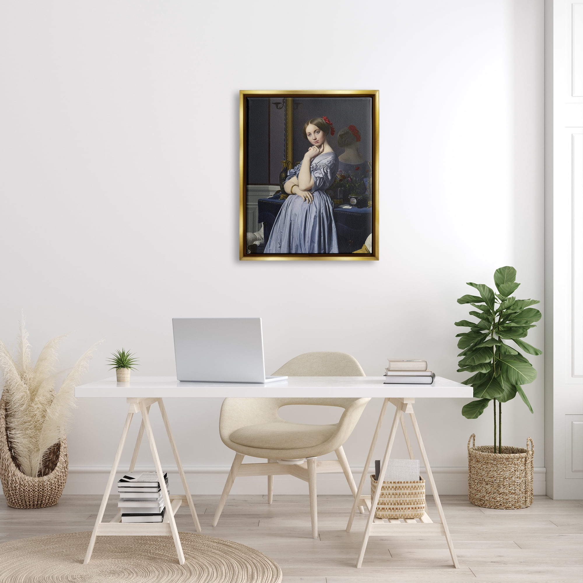 Stupell Industries Comtesse d Haussonville Jean Auguste Dominique Ingres Countess Painting Painting Metallic Gold Floating Framed Canvas Print Wall Art, Design by one1000paintings