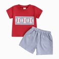 thumbnail image 4 of Xudanell Toddler Baby Boy Outfit Sports Graphic Printed Short Sleeve T Shirt Checkered Shorts Suits for Boys Red 2-3 Years, 4 of 5