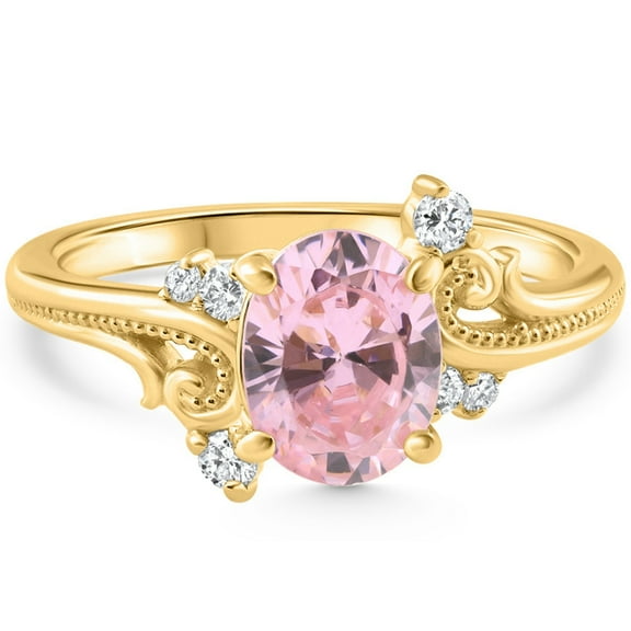 Pompeii 1 3/4Ct Pink Topaz & Diamond Deco Ring Gold Lab Grown (F/G,VVS1-VVS2)