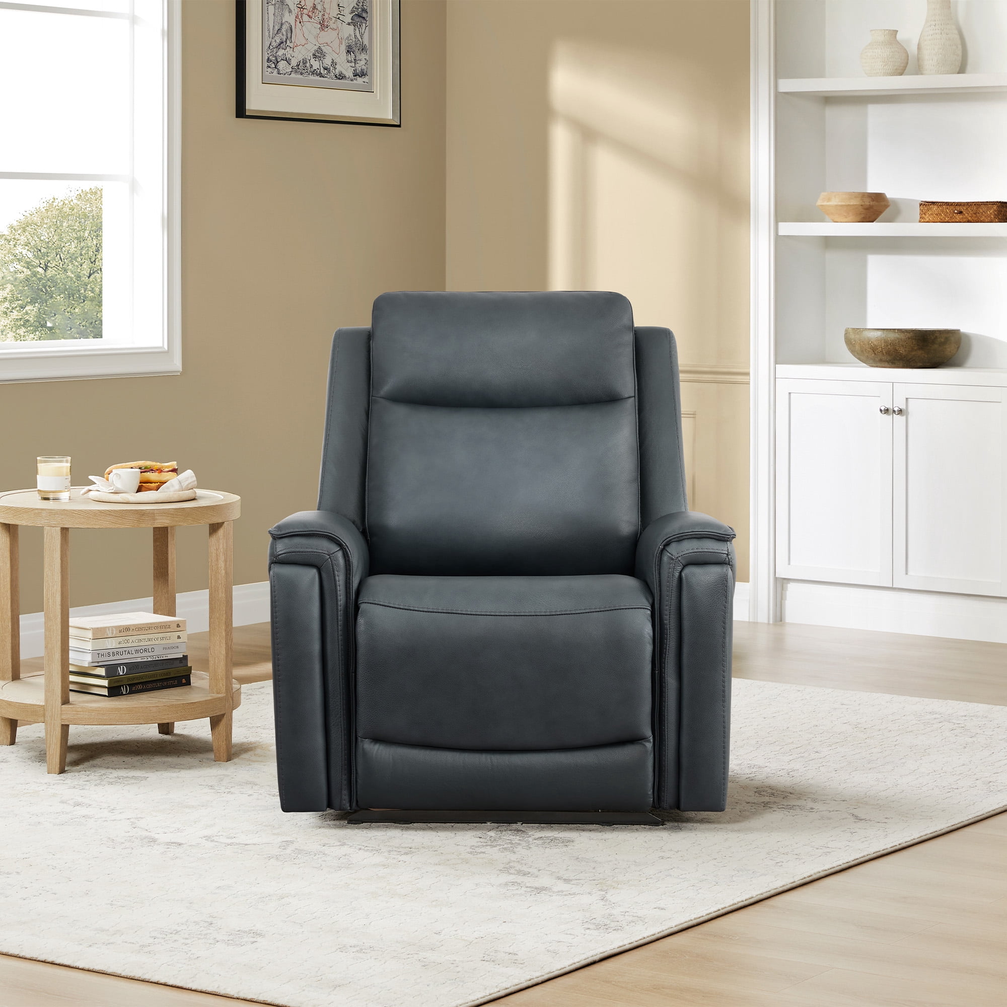ReNest Dual Motor Power Recliner with Super Zero-Gravity Mode, Top-Grain Leather, USB and Type-C Charging,Navy