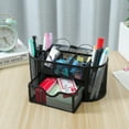 thumbnail image 3 of Metal Mesh Desk Supply Caddy Desktop Office Supplies Organizer Supply Holder 8 Compartments with Drawer (Black), 3 of 4
