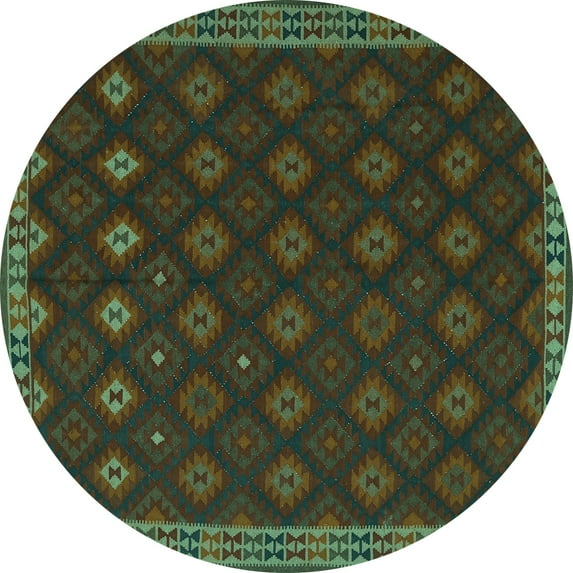 Ahgly Company Machine Washable Indoor Round Southwestern Turquoise Blue Country Area Rugs, 7' Round