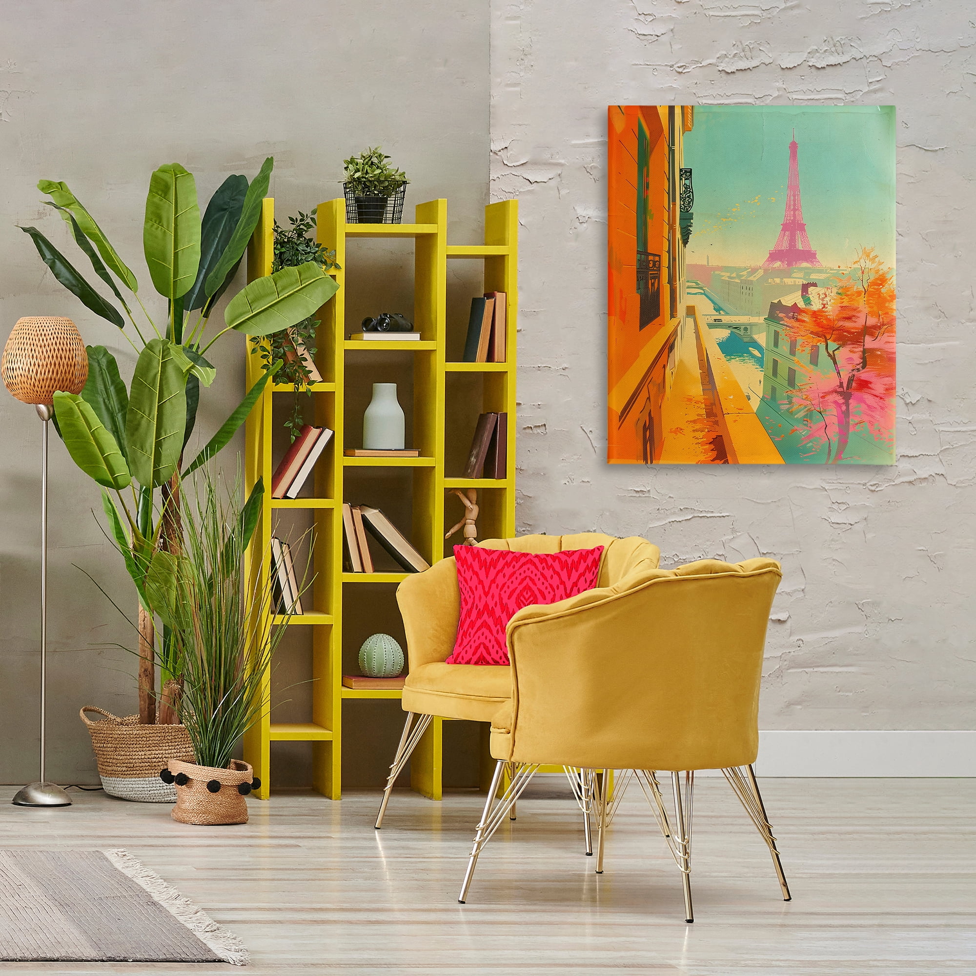Stupell Industries Modern Eiffel Tower Town & City Painting Gallery Wrapped Canvas Art Print Wall Art, 30 x 40