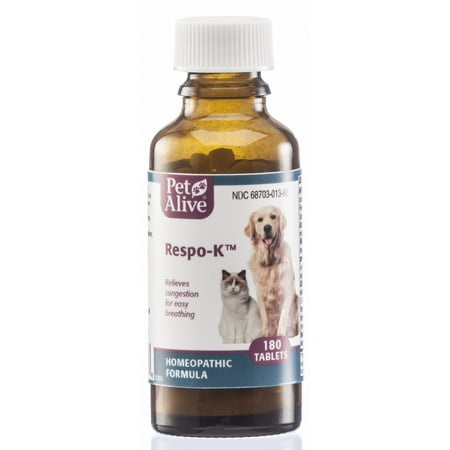 PetAlive Respo-K Tablets - Natural Homeopathic Formula for Pet Respiratory and Cold Symptoms - Reduces Sneezing, Coughing Watery Eyes, Runny Nose and Congestion in Dogs and Cats - 180
