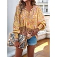 thumbnail image 3 of Women'S Casual Boho V Neck Top Loose Floral Printed Long Sleeve Beach Shirts Blouses Yellow XL, 3 of 8