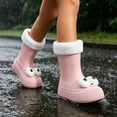 thumbnail image 5 of Womens & Girls 3D Big Eye Mid Calf Rain Boots Vertical Rib Chunky Sole Non Slip Waterproof PVC Wellies for Cold Weather Park Rainy Outdoor Play Pink 26, 5 of 8