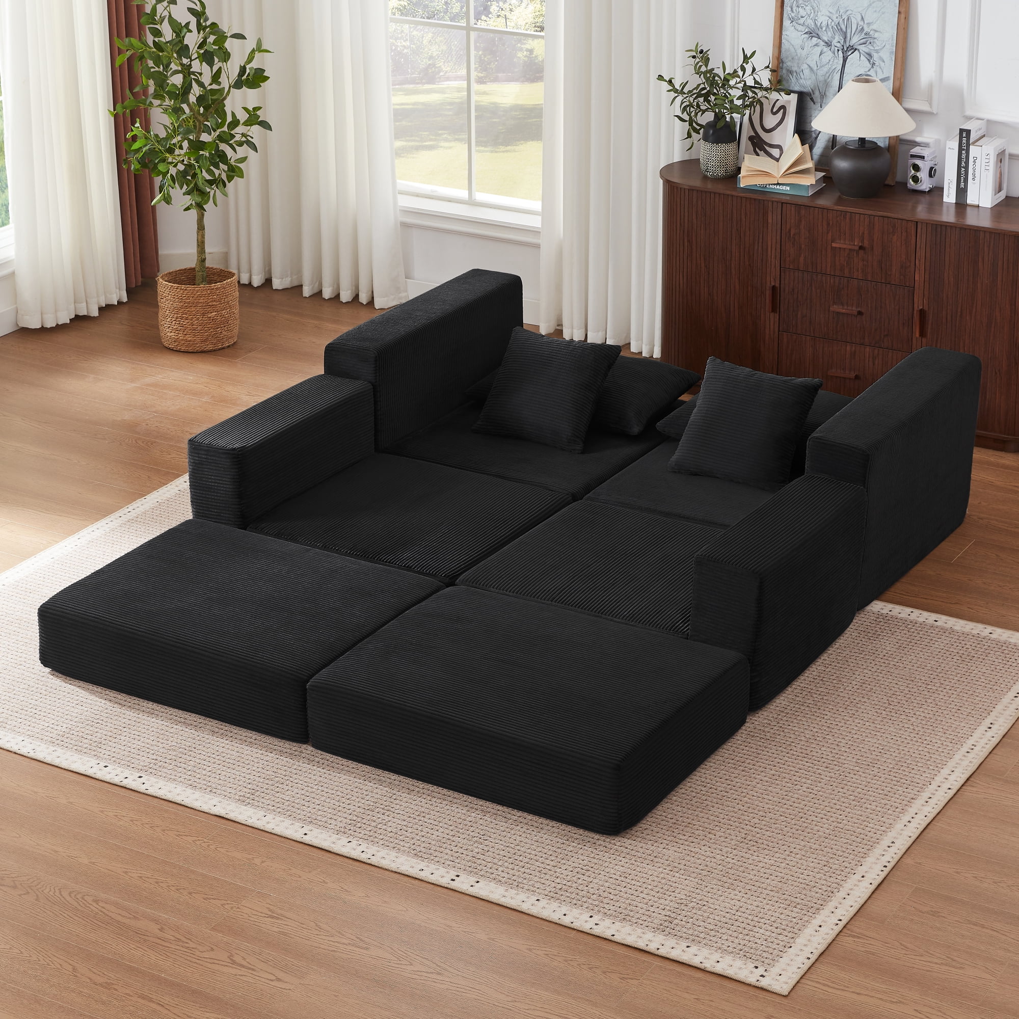 102" Modular Sectional Sofa,Cloud Boneless Couch with Non Slip Base,Modern Loveseat Sofa Upholstered Sleeper Sofa Couch for Living Room,Bedroom,No Assembly Required,Black