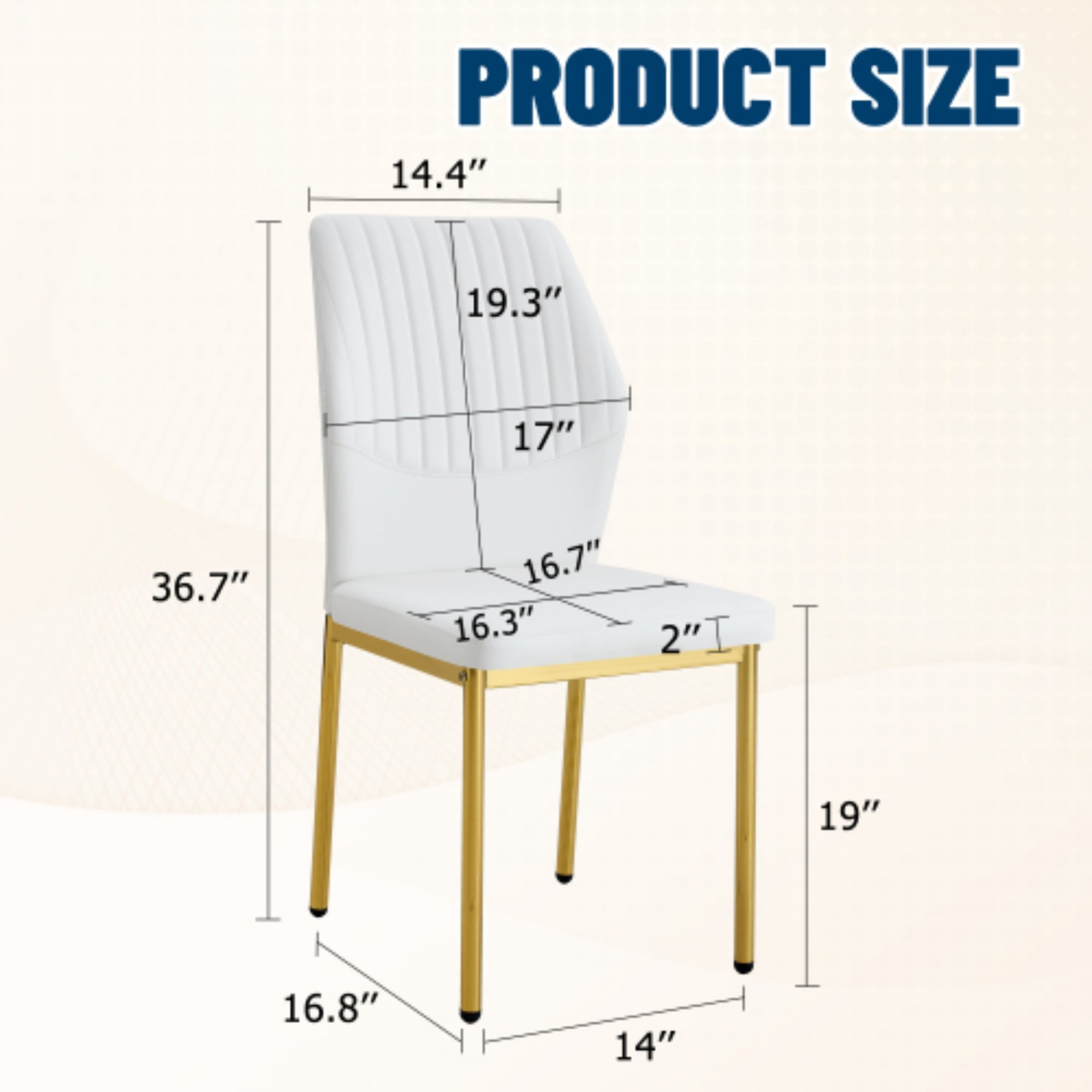 SUDICA Dining Chairs Set of 4,Modern Dining Room Chairs Set of 4,Faux Leather Dining Chairs with Gold Metal Legs,Sturdy White Kitchen Chairs Ideal for Dining Room,Kitchen,Living Room