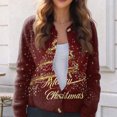 thumbnail image 6 of Women's Fashion Christmas Printed Long Sleeve Knitted Cardigan Button Down Jacket for Holiday Casual Wear and Women's Outerwear with Festive Design,Deep Red,S, 6 of 6