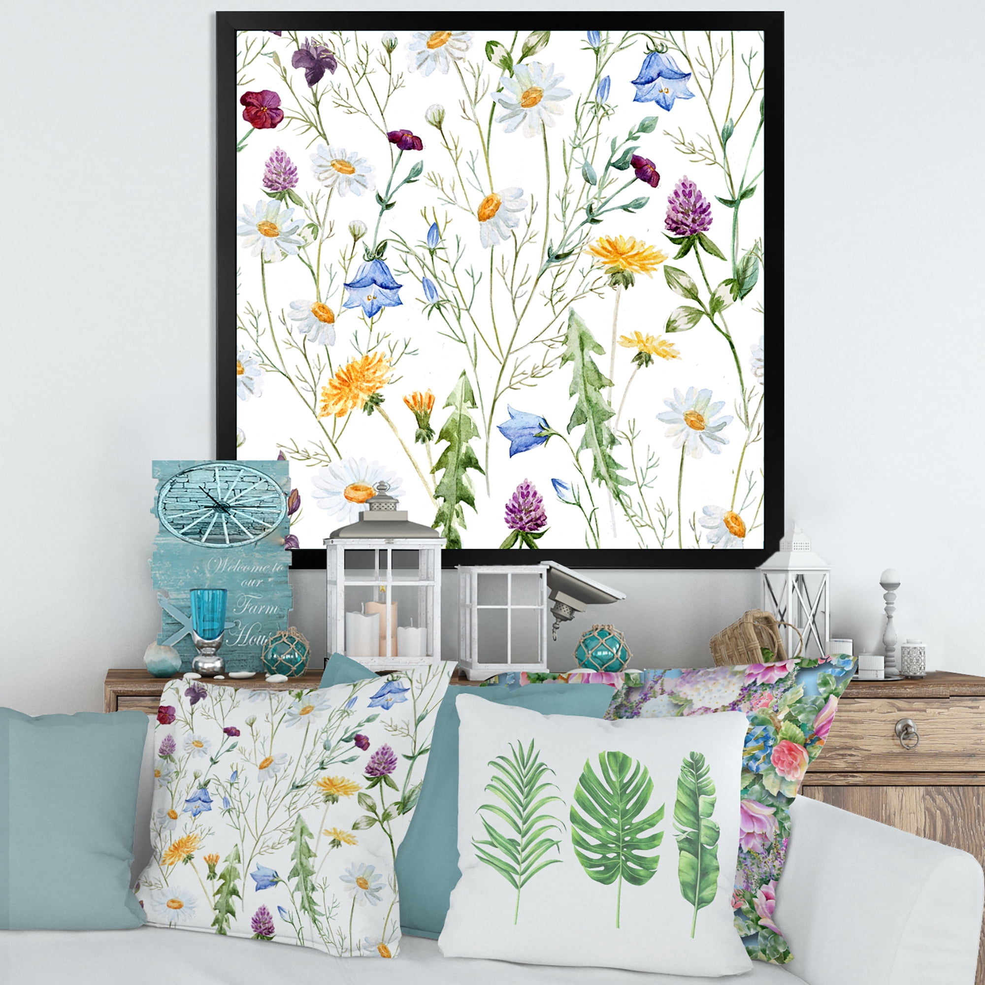 Designart 'Wildflowers Clover Bell and Chamomile III' Traditional Framed Art Print