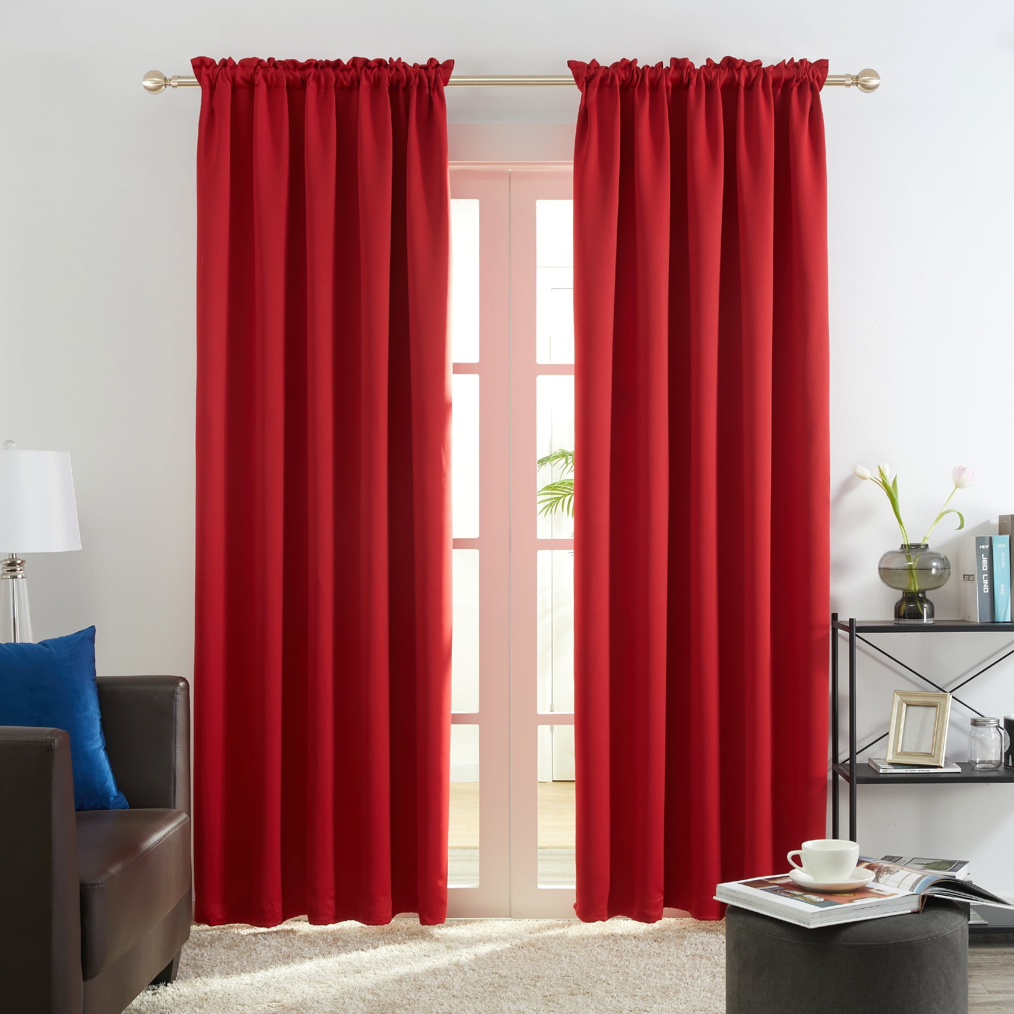 Deconovo Red Blackout Curtains Rod Pocket Drapes Window Curtains for