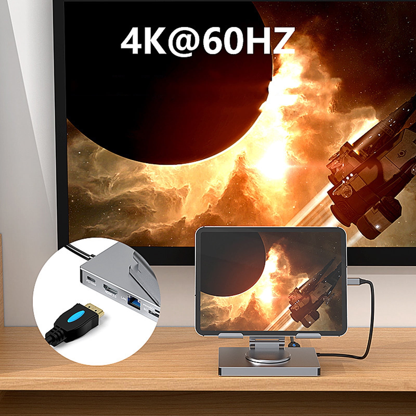 USB C Hubs Stand 8/9 in 1 Adapter Docking Station Foldable with 4K 60Hz RJ45 Gigabit Ethernet Card Reader USB3.0 3.5mm