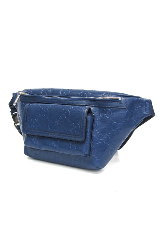 Pre-Owned Gucci GG Embossed 645093 Men,Women Leather Fanny Pack,Sling Bag Blue (Good)