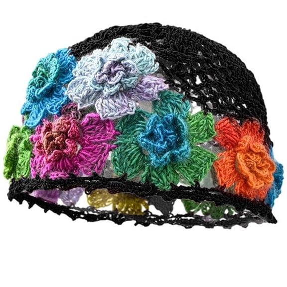 Hsqqdc 1 Piece Vintage Flower Crochet Hollow Beanie Hat for Women, Lightweight Elastic Breathable Knit Skull Cap