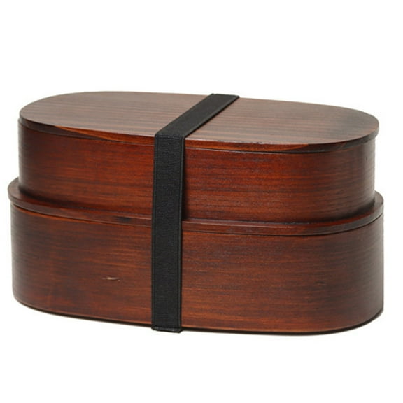 Japanese Wooden Lunch Box - Leakproof Stackable Container for Adults, Oval Design for Office Workers, Picnics & Bento-Style Meal Prep