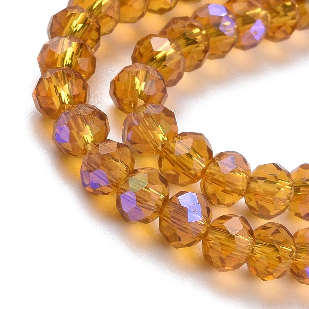 Electroplate Glass Beads Strands Half Rainbow Plated Faceted Rondelle Gold 10x8mm Hole: 1mm about 63~65pcs/strand 19.2~20 inch(48~50cm)