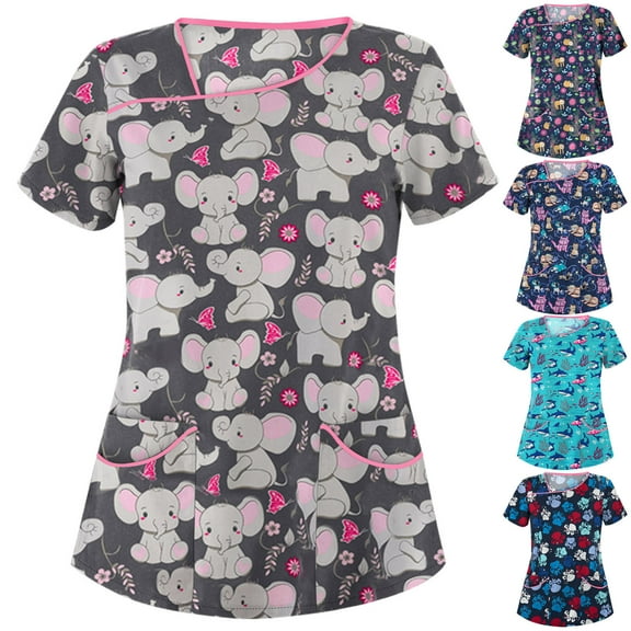 Summer Savings Clearance LINGLANG T Shirts for Women Animal Print Short Sleeve Neck Working Blouse Shirt Boho Tops