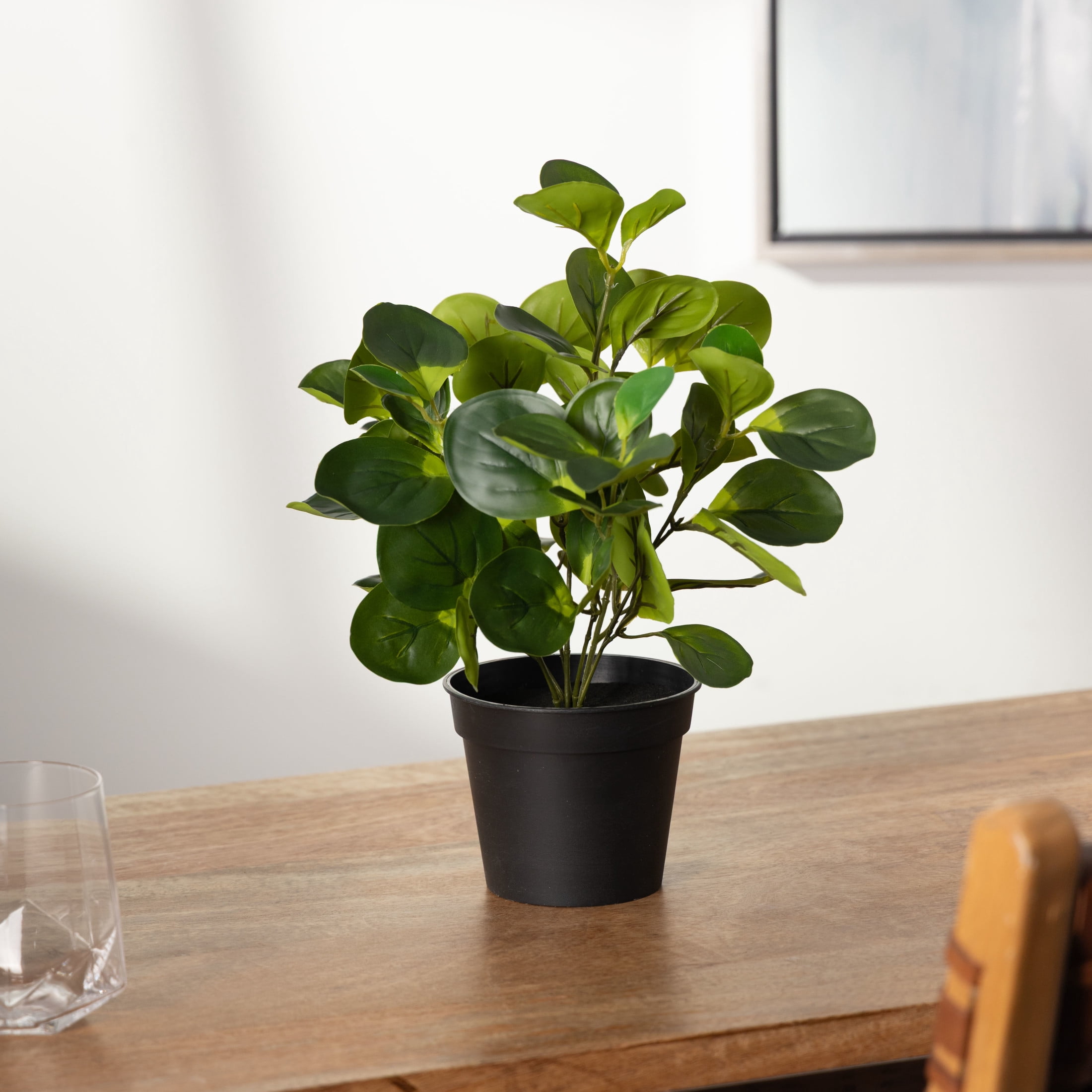DecMode 13" Artificial Eucalyptus Plant in Realistic Leaves and Black Round Pot