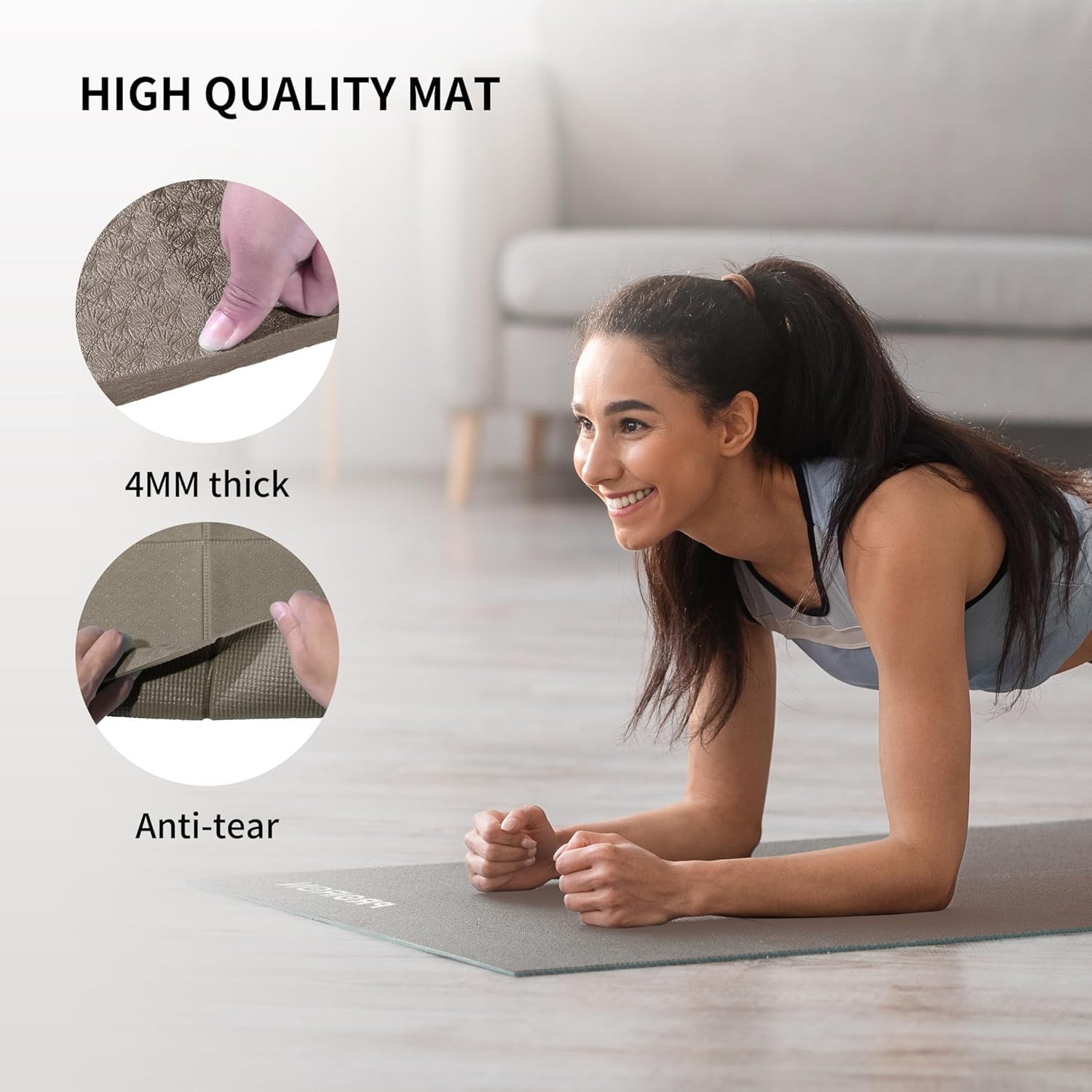 PROIRON Foldable Travel Yoga Mat 0.16" PVC, Folding Exercise Mat Non Slip for Yoga Pilates Camping Outdoors, Lightweight Packable, Brown