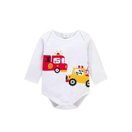 

Babies Casual Romper Cartoon Car Printed Pattern Long Sleeve Round Collar One-piece