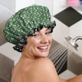 thumbnail image 5 of Shower Caps,Green Christmas Snowman Pattern Waterproof Shower Cap for Women 4 Pieces,Double Reusable Hair Cover for Shower PEVA Elastic Stretch Hem, 5 of 7