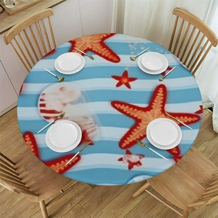 

Ollo0ord Flip Flops Starfish Round Tablecloth Sea Beach Waterproof Table Cloth Polyester Tablecloth Table Cover for Kitchen Outdoor Party Picnic Decor 54 -58