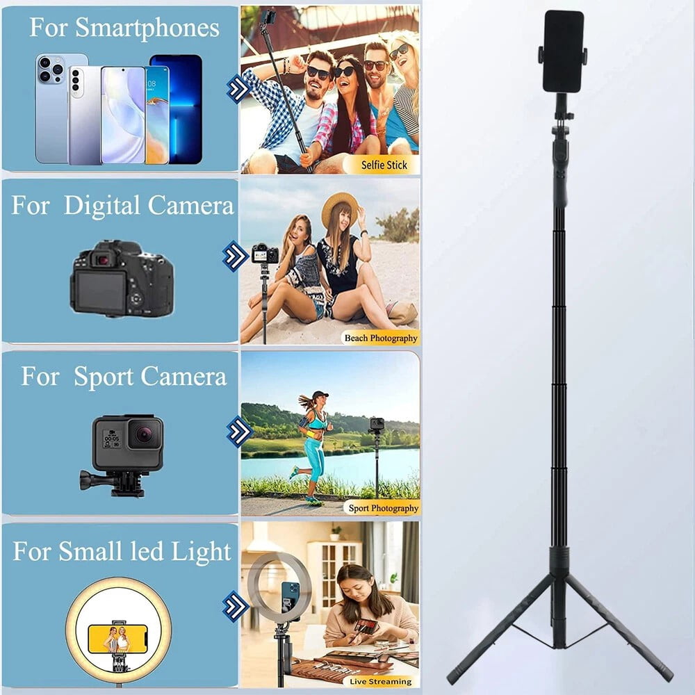 68" Wireless Selfie Stick Tripod Stand With Foldable Remote and Light For Phone Live Streaming Video Recording Adjustable Extendable Portable Phone Mount Accessory