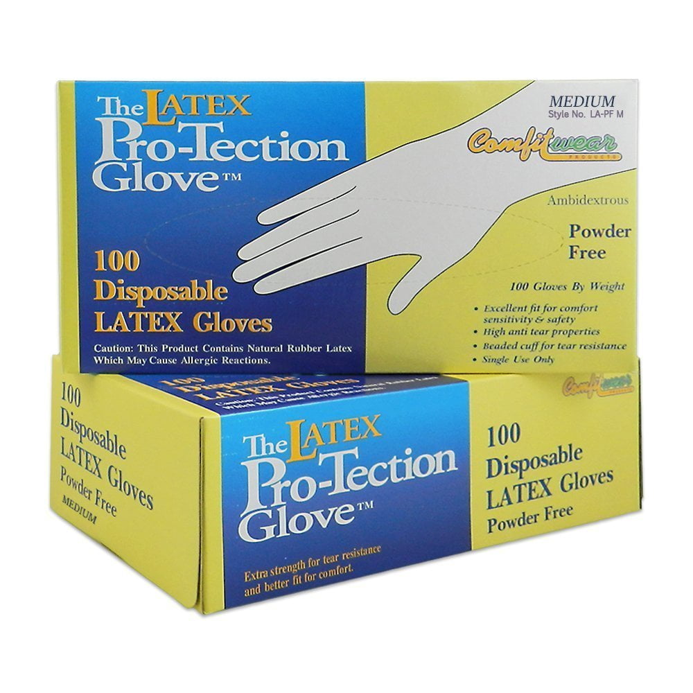 Comfitwear - Disposable Latex Gloves - Powder Free - Size Medium - 100 ...